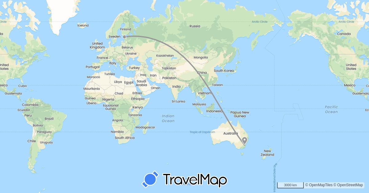 TravelMap itinerary: driving, plane in Australia, Estonia (Europe, Oceania)
